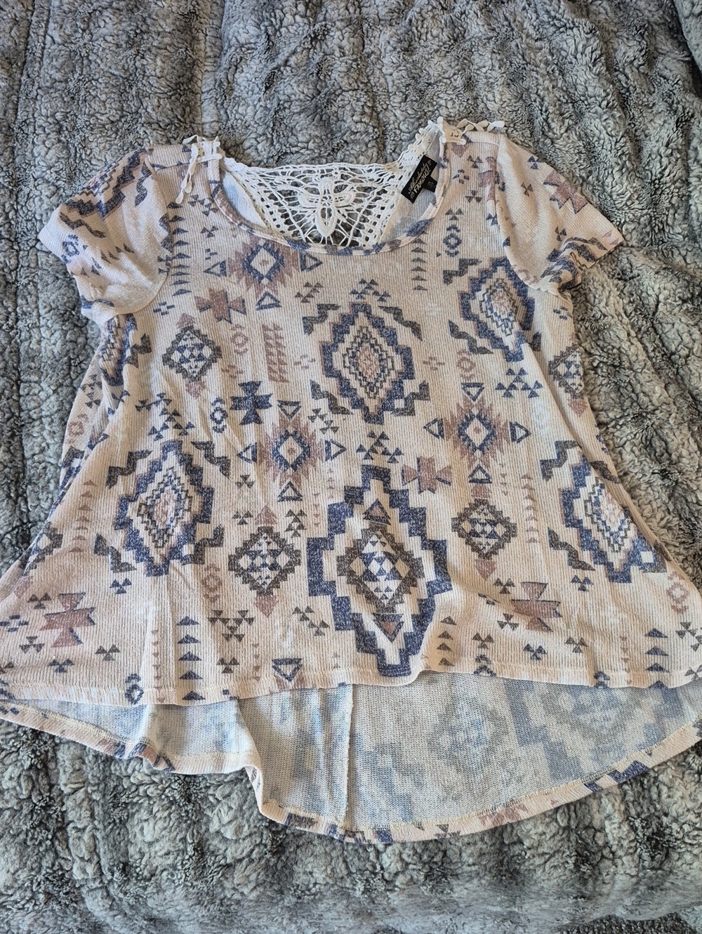 Absolutely Famous 🖤 Boho Aztec Lace-Back Women's Top (828)